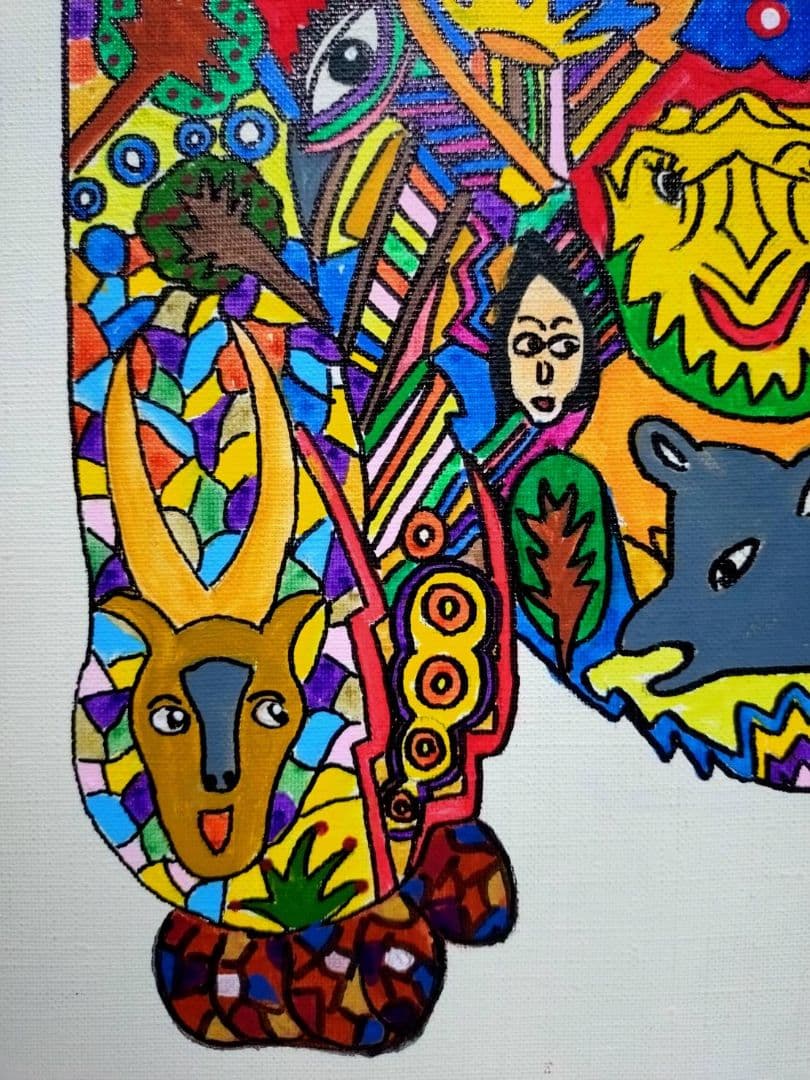 【F6号】ジミー大西【ゴリラ】手描き作品/表裏サイン/油彩/アクリル/絵画/額縁