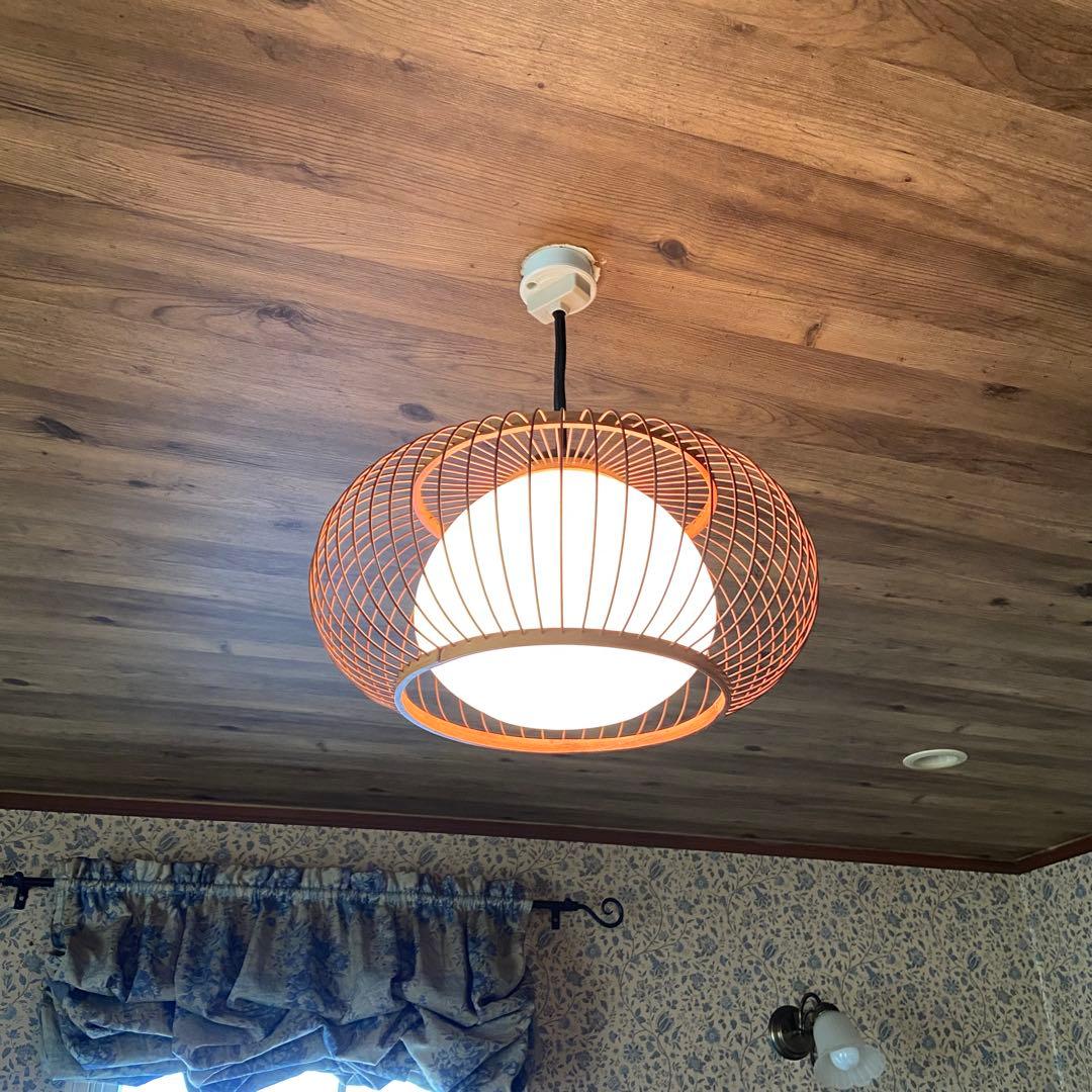 竹細工　天井照明　ペンダントライト　硝子シェード　和モダン　昭和レトロ