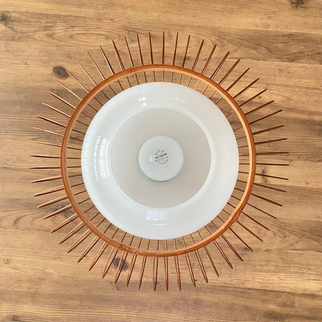 竹細工　天井照明　ペンダントライト　硝子シェード　和モダン　昭和レトロ