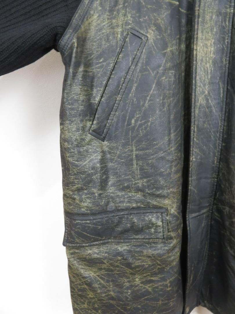 80s ヴェルサーチ イタリア製 ニット切り替え フェイクレザー ロングコート