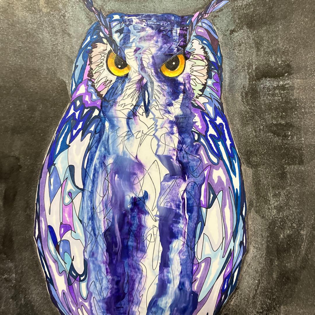 ミミズク　絵画　イラスト　ドローイング