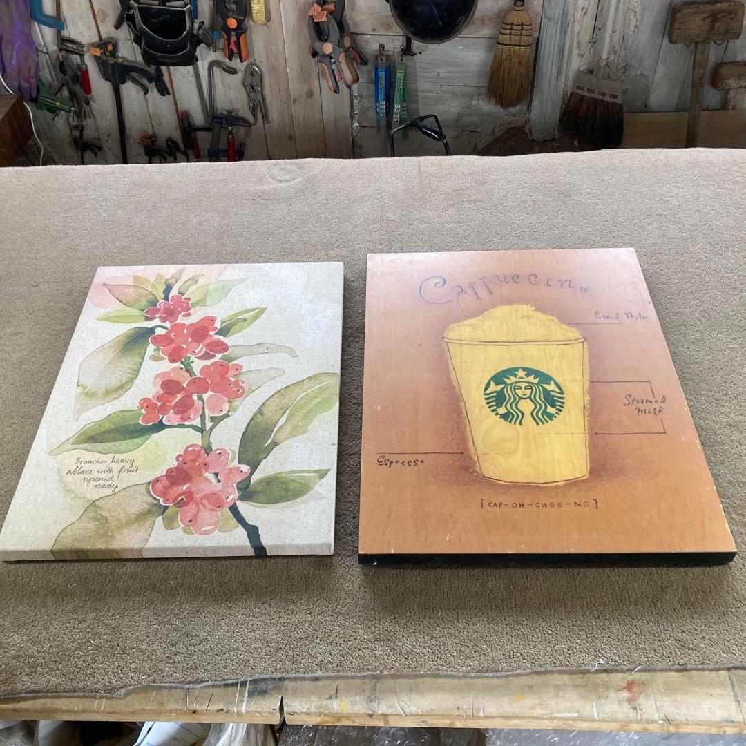 珍品 スターバックス 店舗展示品 カプチーノ パネル2点 喫茶店 看板 収集品