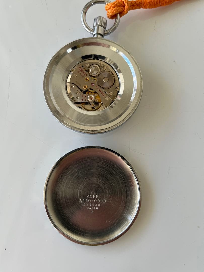 セイコー　鉄道懐中時計　機械式手巻き　3針61系　精度良好　朱色 下げ組紐 付き