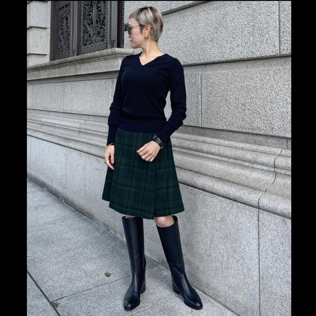 JENNE 最新✨ダークグリーン チェック柄 Aラインスカート 新品 タグあり