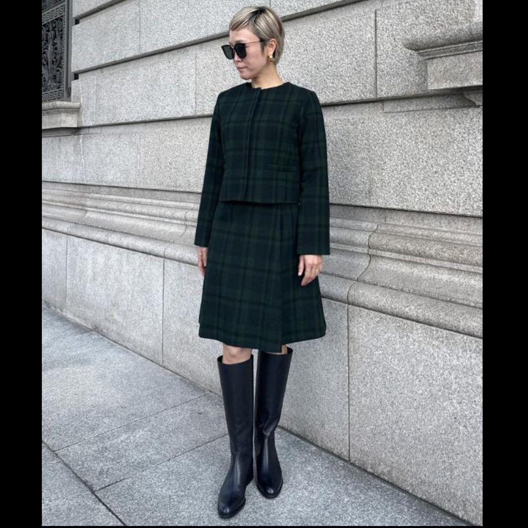 JENNE 最新✨ダークグリーン チェック柄 Aラインスカート 新品 タグあり