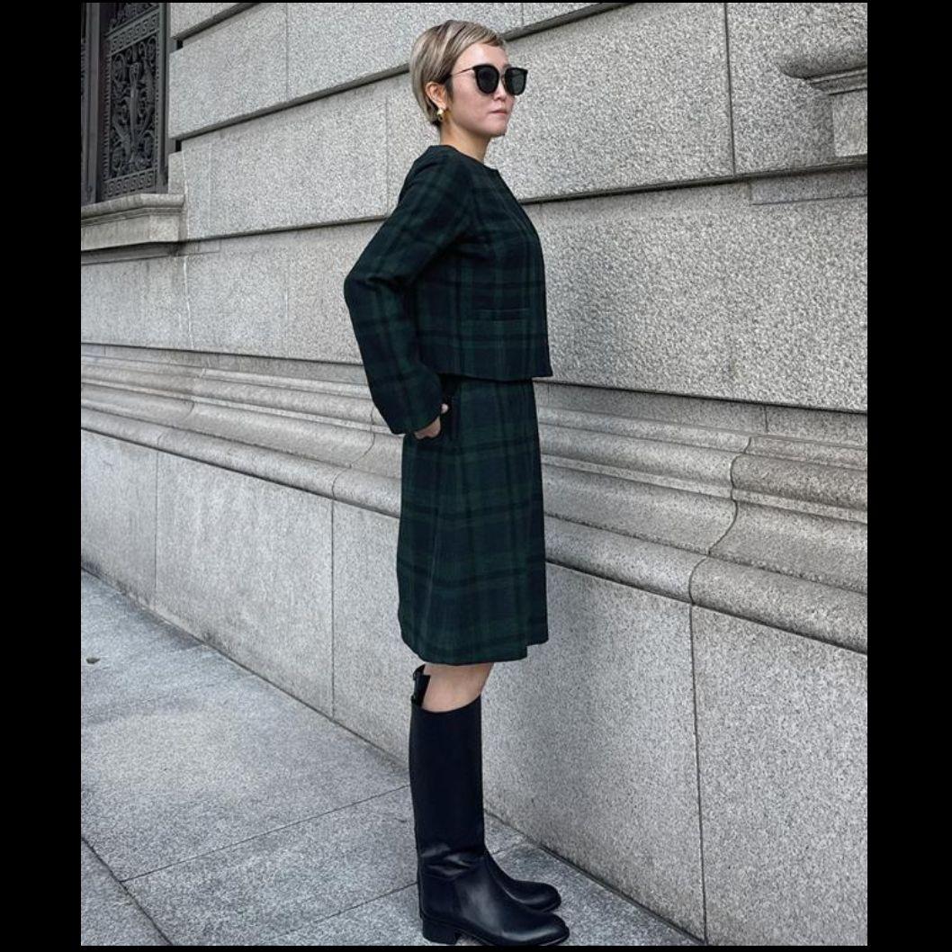 JENNE 最新✨ダークグリーン チェック柄 Aラインスカート 新品 タグあり