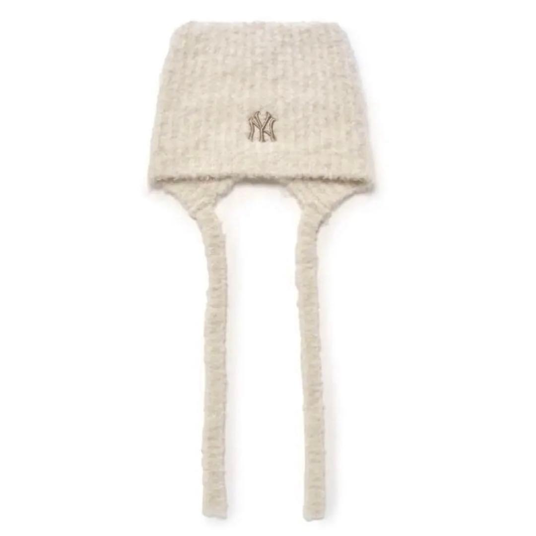 韓国限定 MLB カリナ 着用 猫耳 ミャオン ビーニー 紐付 ホワイト 白