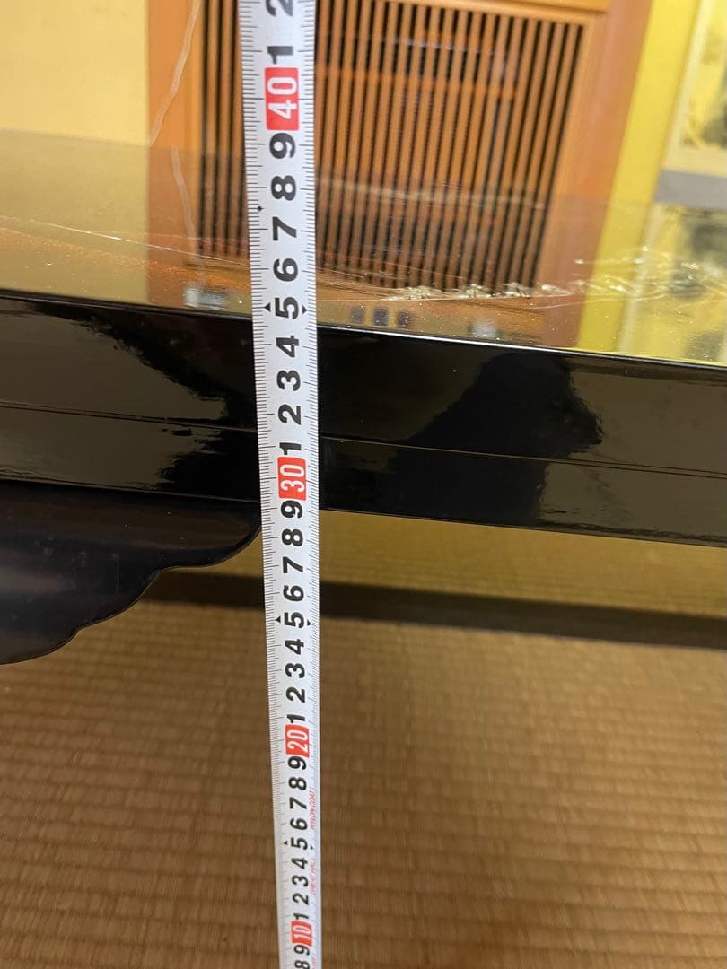 螺鈿細工 鶴 松 木製漆塗り 大型座卓 センターテーブル 黒　ビンテージ