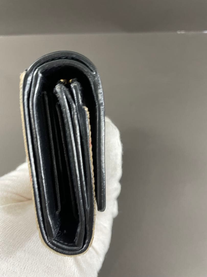 Burberry ギンガムチェック 三つ折り財布 ブラック/ベージュ