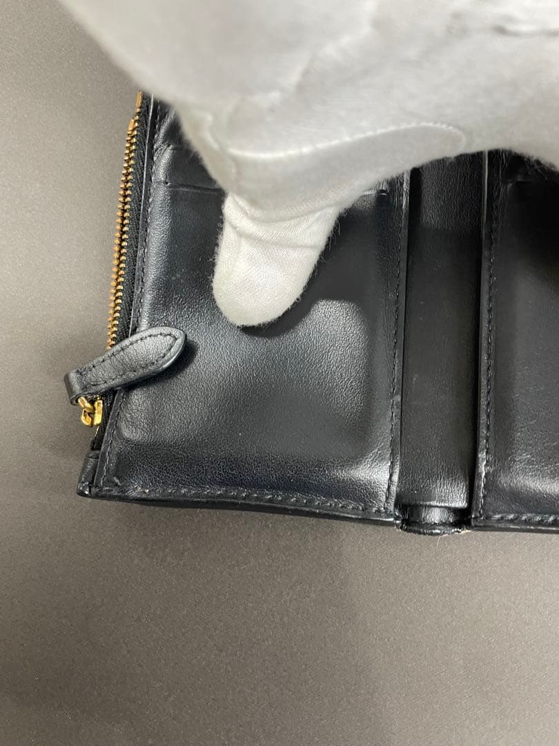 Burberry ギンガムチェック 三つ折り財布 ブラック/ベージュ