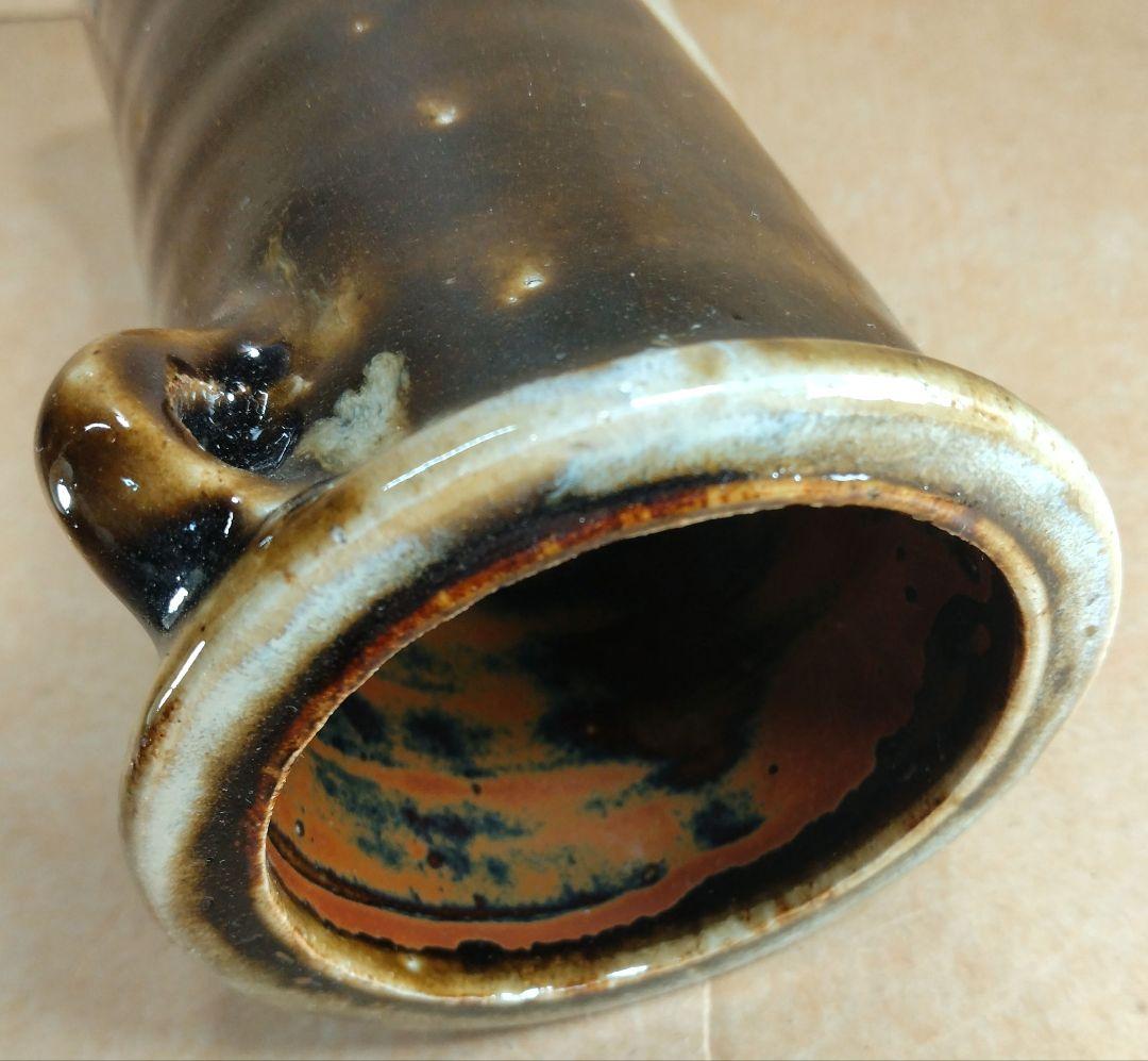 浜田庄司(濱田庄司) 花生(益子焼掛分花瓶) 共箱 益子焼 人間国宝