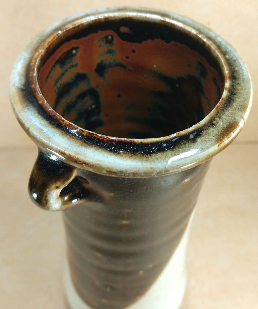 浜田庄司(濱田庄司) 花生(益子焼掛分花瓶) 共箱 益子焼 人間国宝