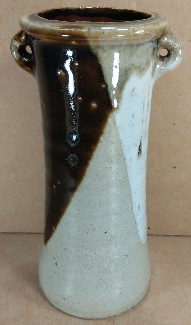 浜田庄司(濱田庄司) 花生(益子焼掛分花瓶) 共箱 益子焼 人間国宝