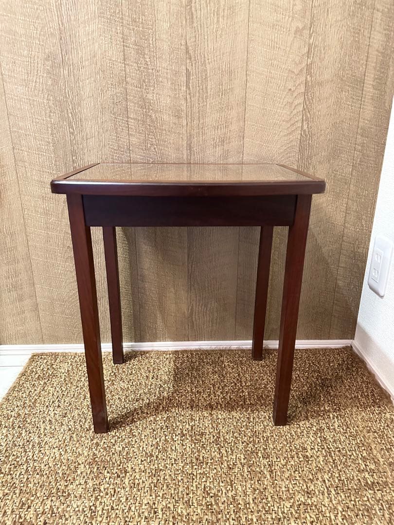 ネストテーブル　木製　ガラス天板　アンティーク