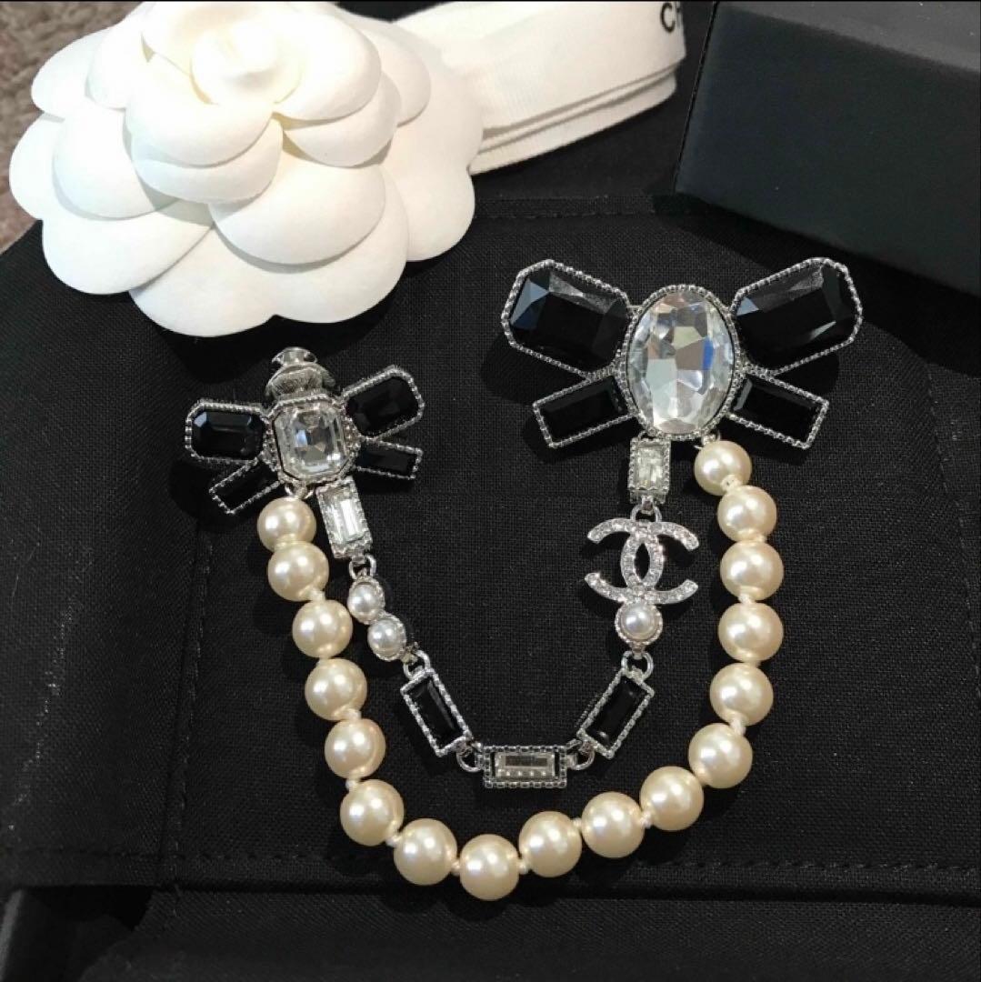 新品未使用 シャネル リボン ビジュー パール ブローチ 豪華