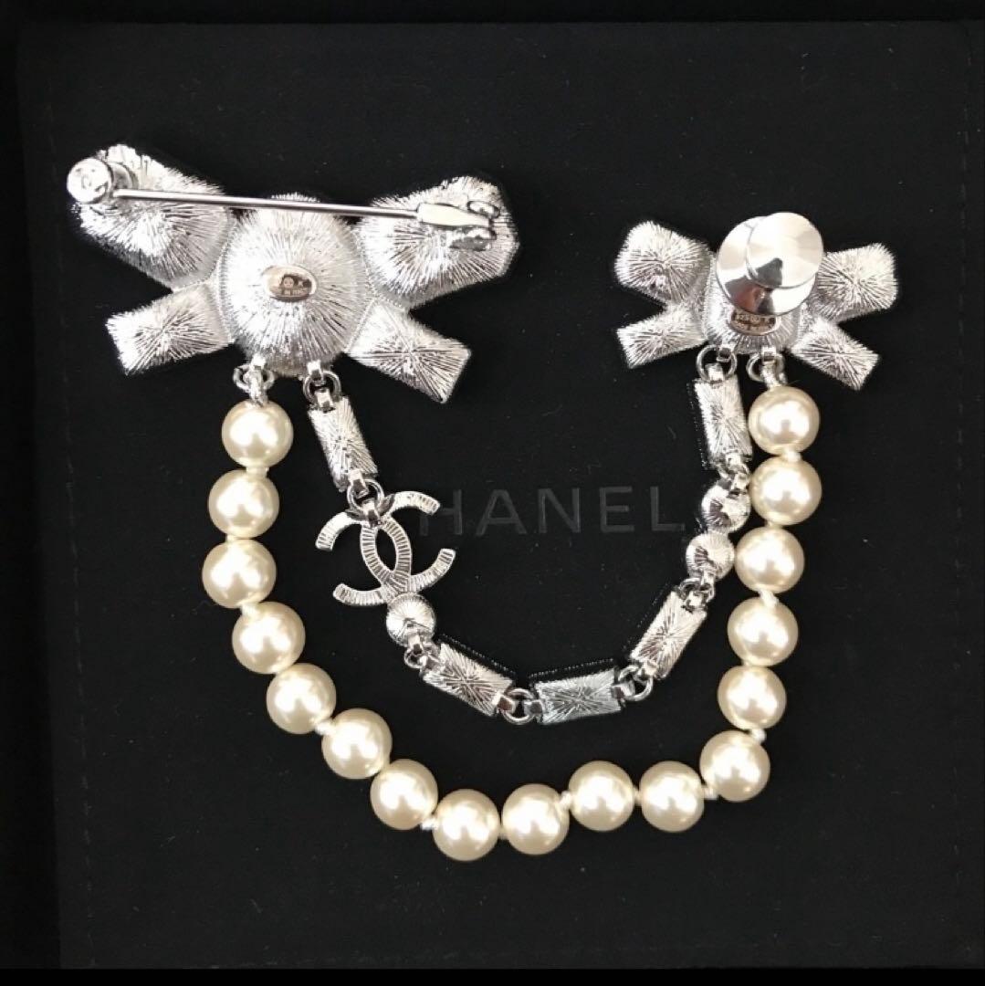新品未使用 シャネル リボン ビジュー パール ブローチ 豪華