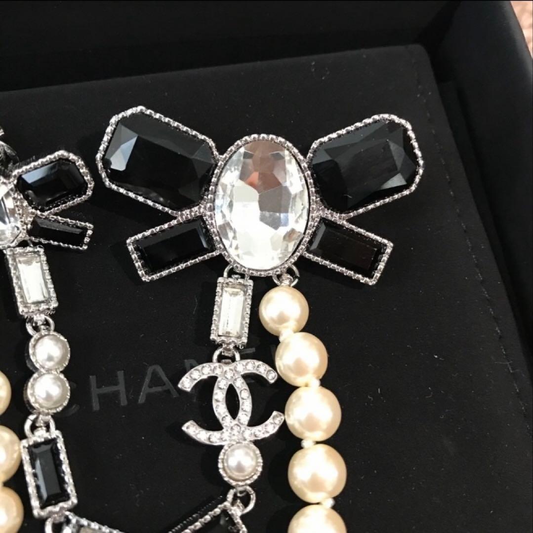 新品未使用 シャネル リボン ビジュー パール ブローチ 豪華