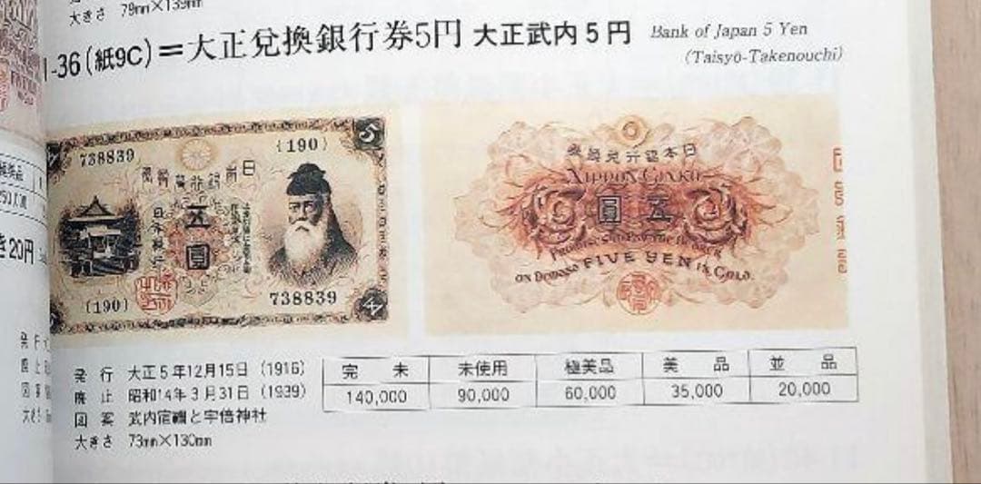 古紙幣　5円札　武内宿禰　五圓　日本銀行兌換券　旧紙幣　状態【美品　希少】