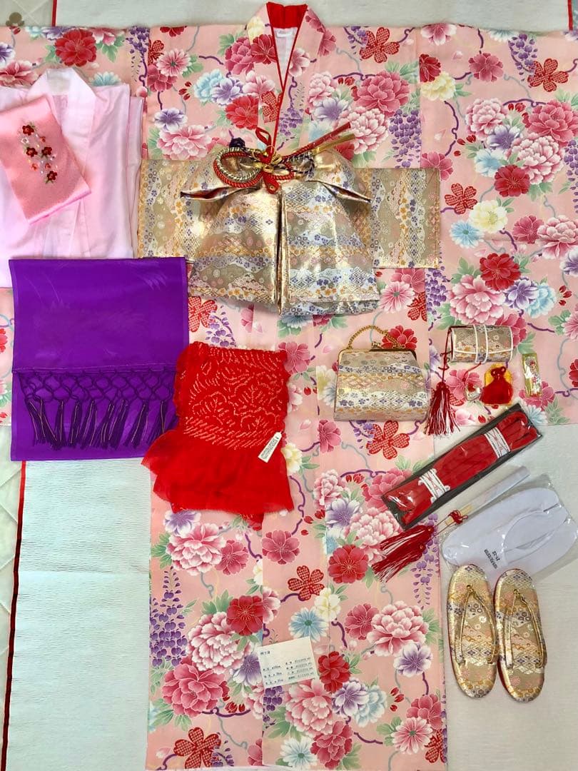 七五三用 (7歳)花柄 着物フルセット(未使用品)