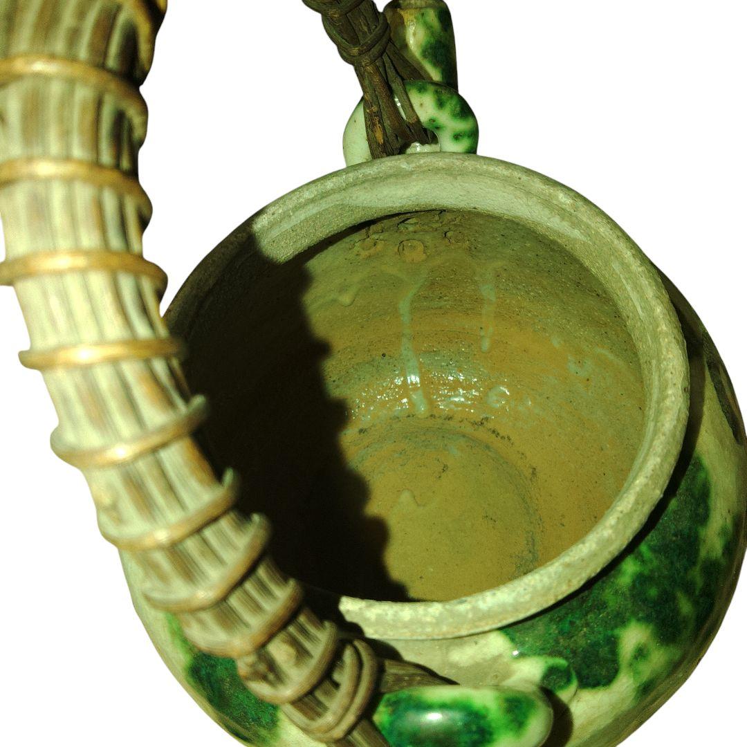 越後豊栄　太丘焼　織部釉土瓶　太丘銘　茶道