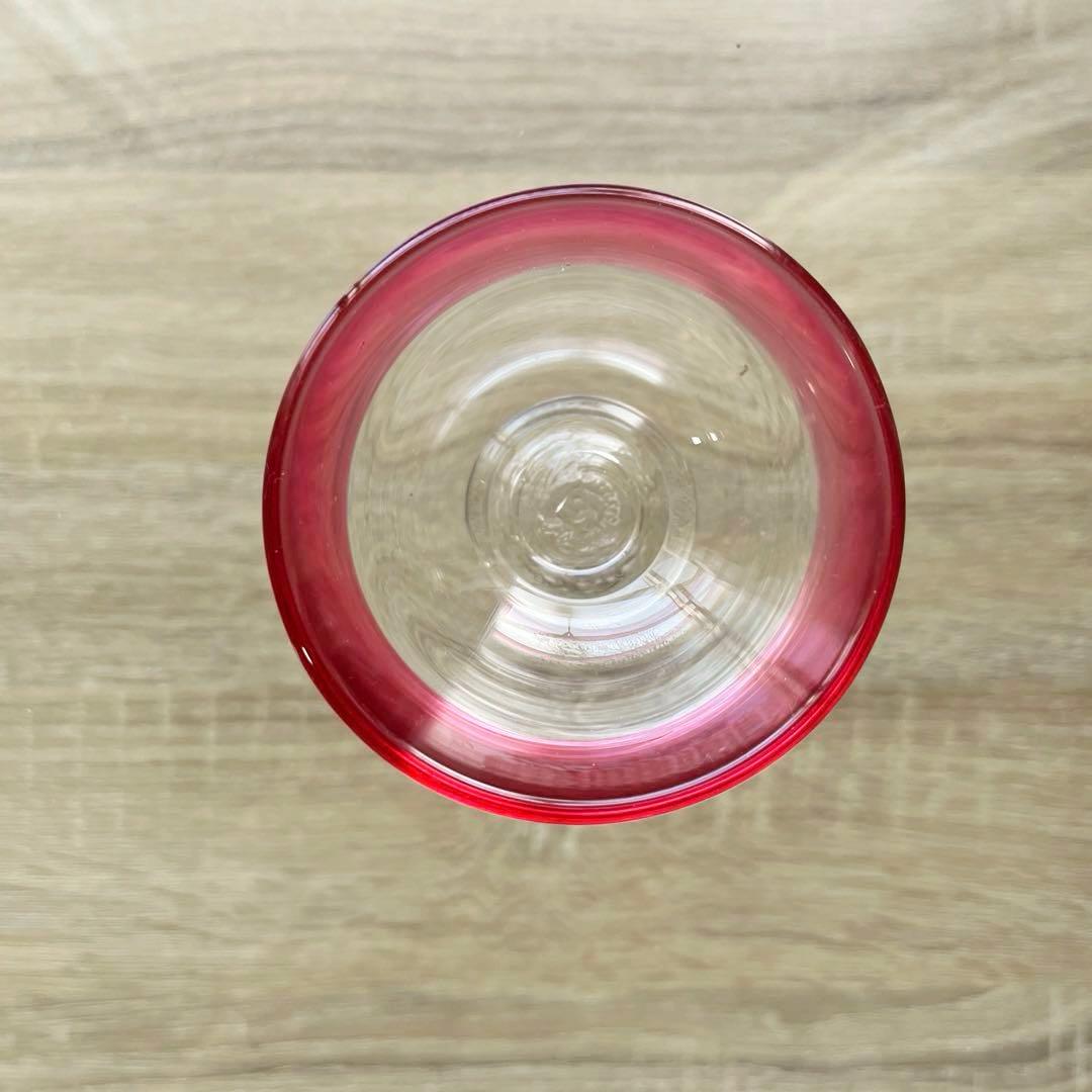 骨董　時代ガラス　金赤フチ　希少　桃色リップ　反り口　碗型　豆鉢　小鉢　氷鉢１客
