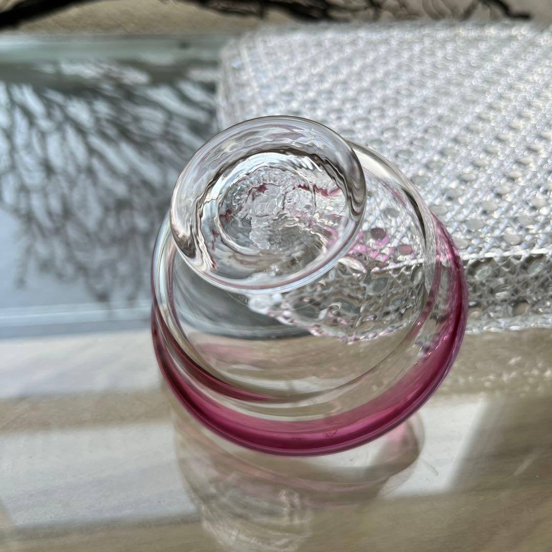 骨董　時代ガラス　金赤フチ　希少　桃色リップ　反り口　碗型　豆鉢　小鉢　氷鉢１客