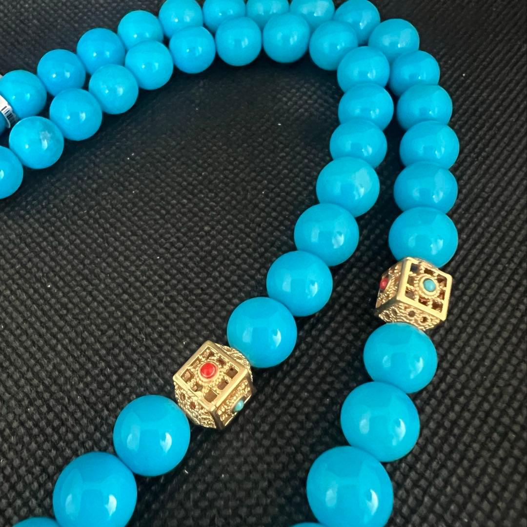 天然高品質のターコイズ(トルコ石)大粒ブルーのネックレスAB1048