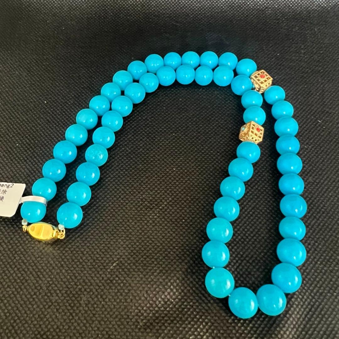 天然高品質のターコイズ(トルコ石)大粒ブルーのネックレスAB1048