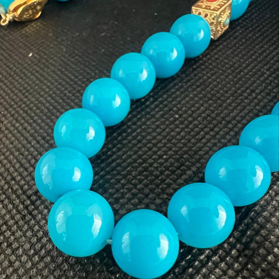 天然高品質のターコイズ(トルコ石)大粒ブルーのネックレスAB1048