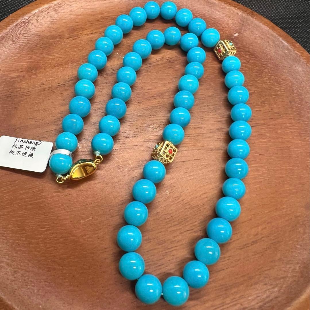 天然高品質のターコイズ(トルコ石)大粒ブルーのネックレスAB1048