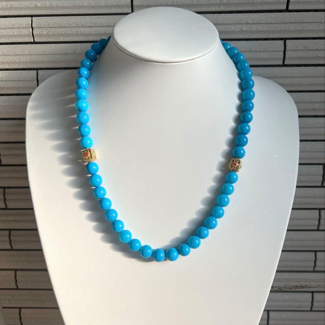 天然高品質のターコイズ(トルコ石)大粒ブルーのネックレスAB1048
