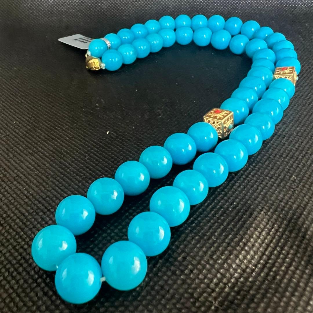 天然高品質のターコイズ(トルコ石)大粒ブルーのネックレスAB1048