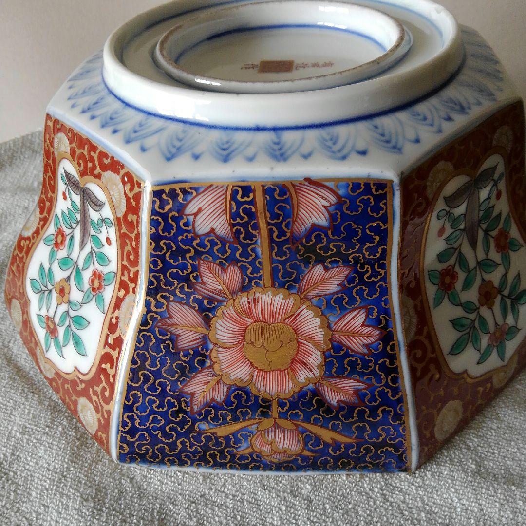 古伊万里　染錦草花　鉢