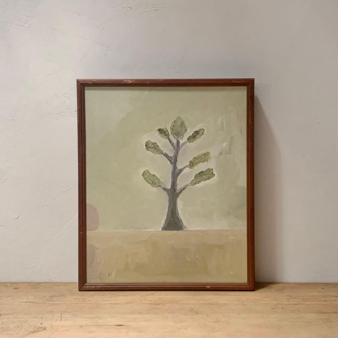 油彩 油絵 額装「木 No.7」oil on board 現代美術 絵