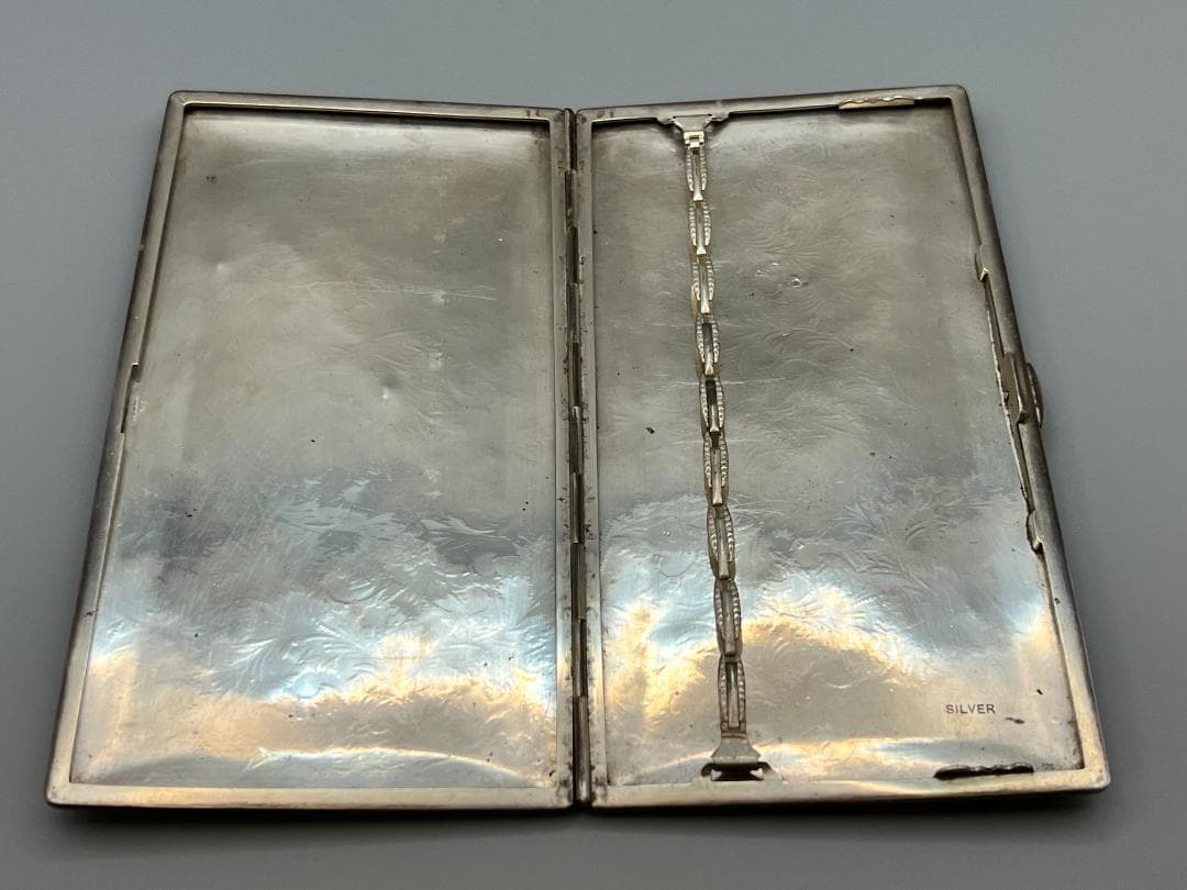 SILVER　刻印　草文　両面手彫　シガレットケース　煙草入れ　銀製品　162g