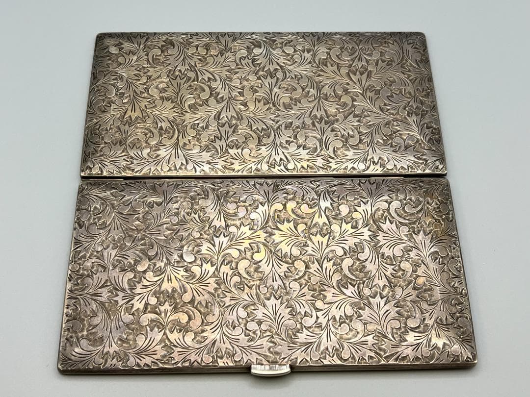 SILVER　刻印　草文　両面手彫　シガレットケース　煙草入れ　銀製品　162g