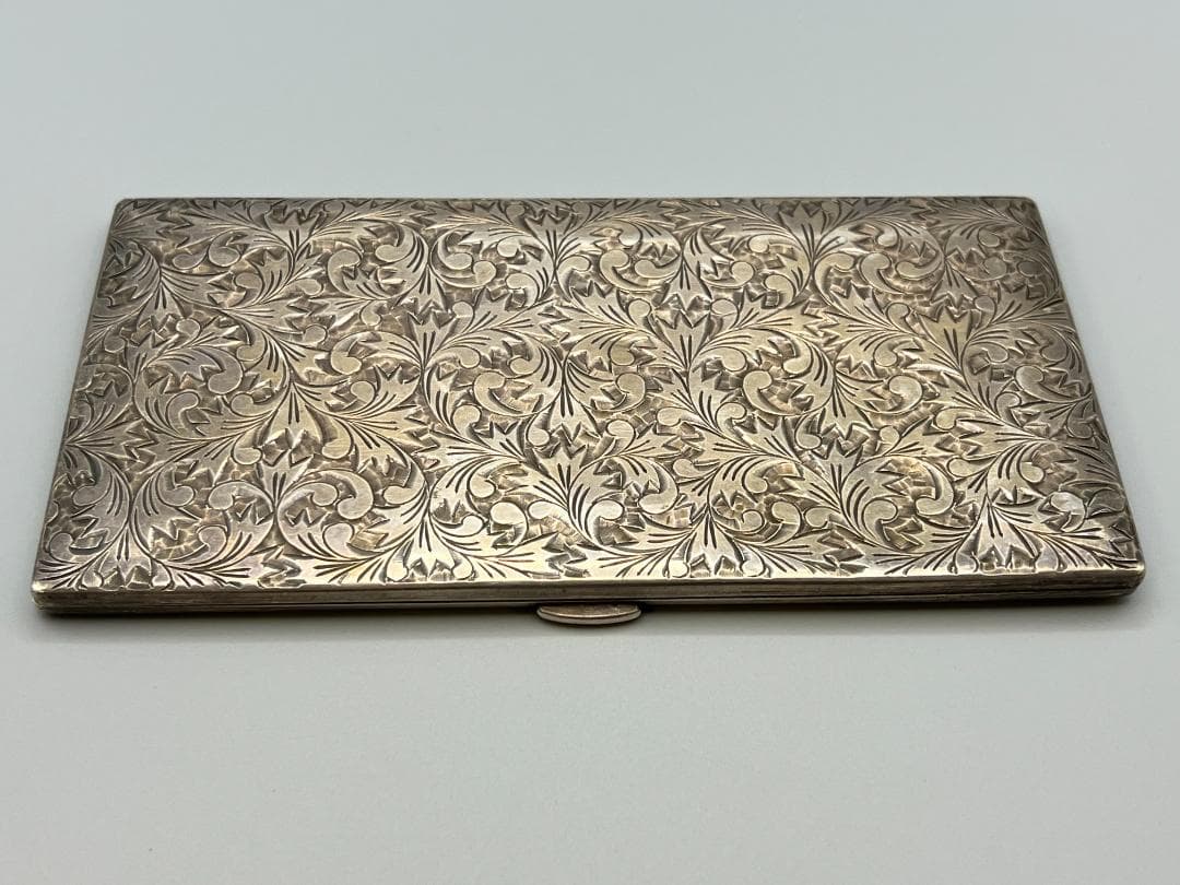 SILVER　刻印　草文　両面手彫　シガレットケース　煙草入れ　銀製品　162g
