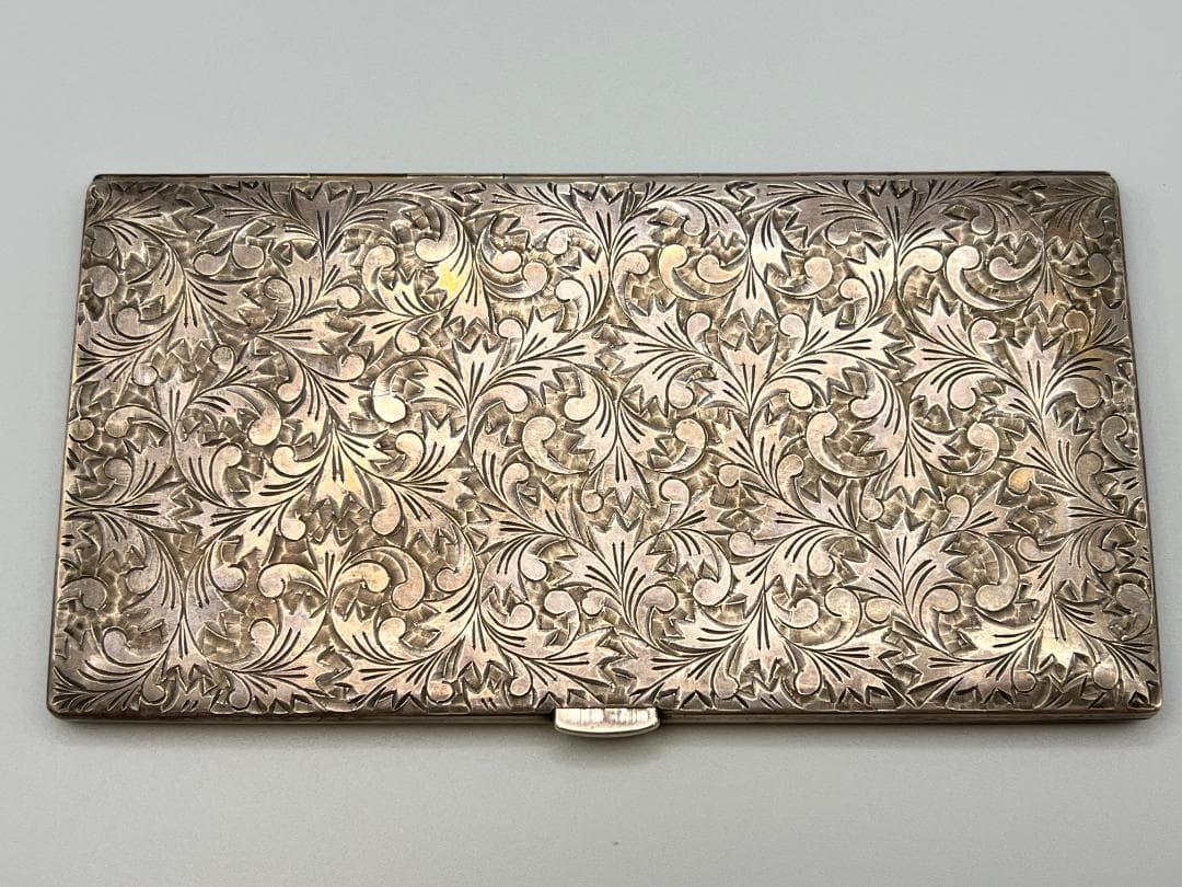 SILVER　刻印　草文　両面手彫　シガレットケース　煙草入れ　銀製品　162g