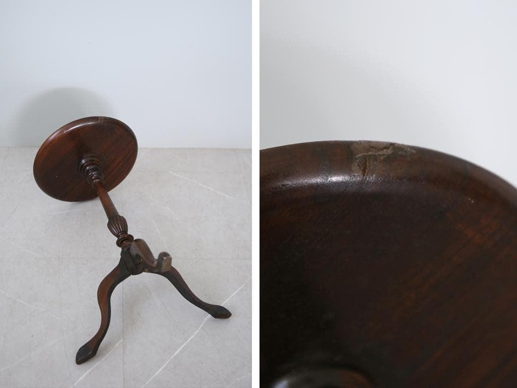 英国アンティーク木製ワインテーブル/サイドテーブル/丸机/飾り棚(89-30-2