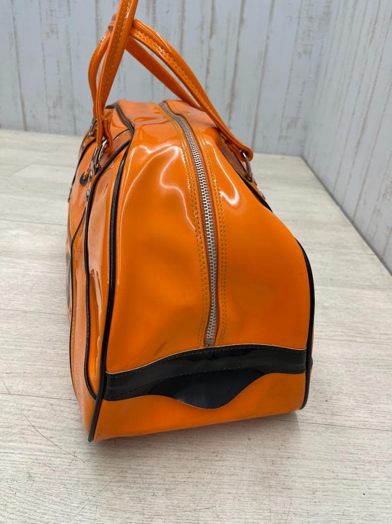 昭和レトロ PUMA ボストンバッグ オレンジ エナメルバッグ 金属ロゴマーク