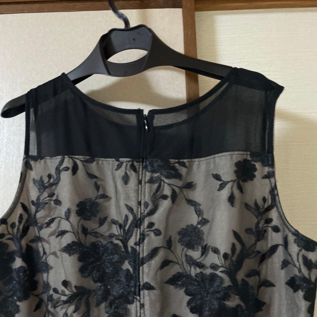 ブラック フラワー刺繍 マキシドレス ショール付き