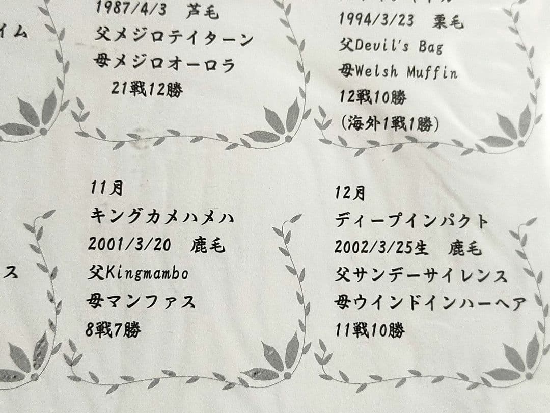 ◆　競馬　JRA　◆　ホースレジェンド　ウォールポケットコレクションカレンダー◆