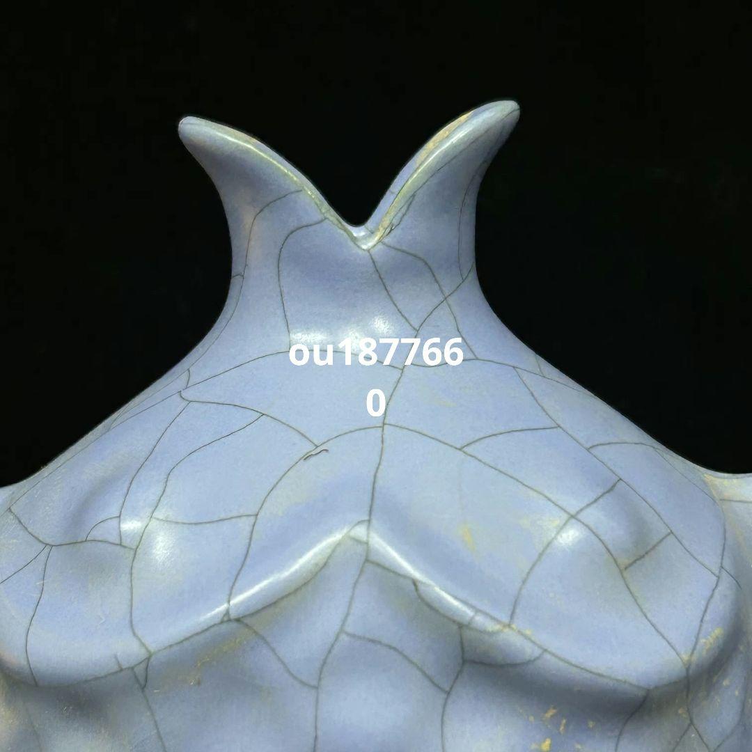 汝窯藍釉魚花瓶 景徳鎮 陶磁器 装飾品 現代工芸品 美術品 置物