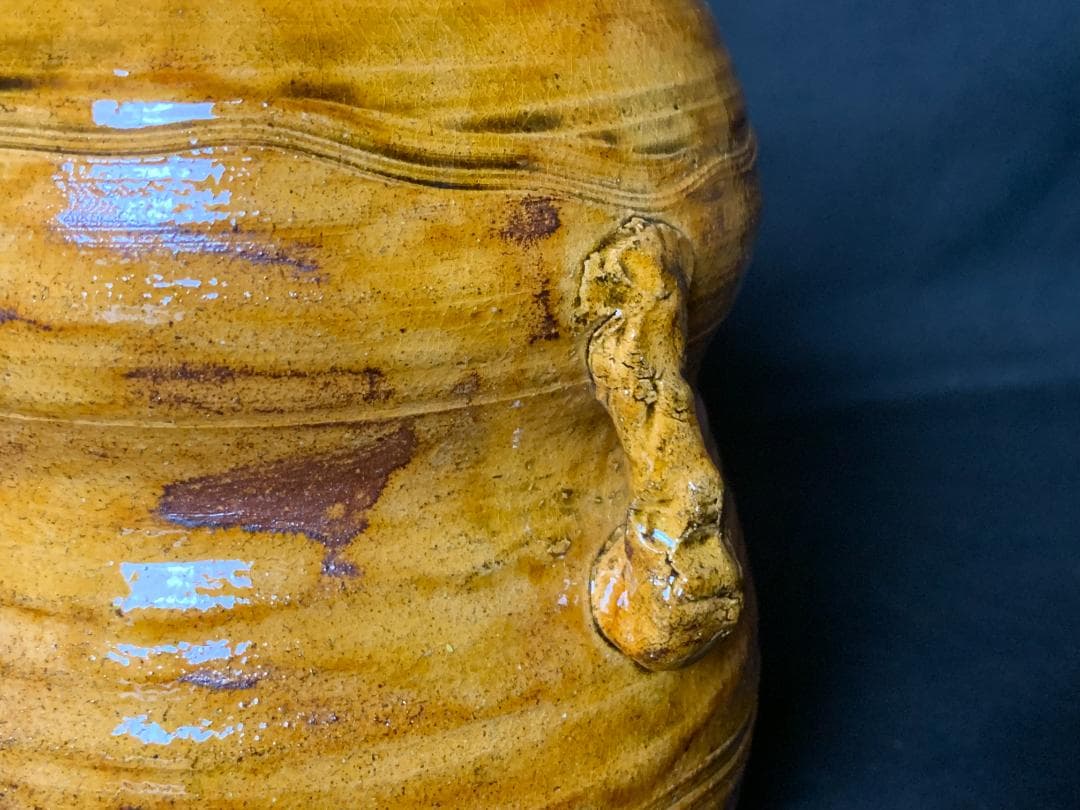 大樋長楽造 飴釉 耳付 瓢形 水指 茶道具 共箱 大樋焼 704