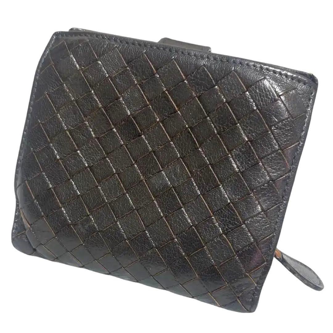 ボッテガヴェネタ　折り財布　ダークグレー　イントレチャート　ラウンドファスナー