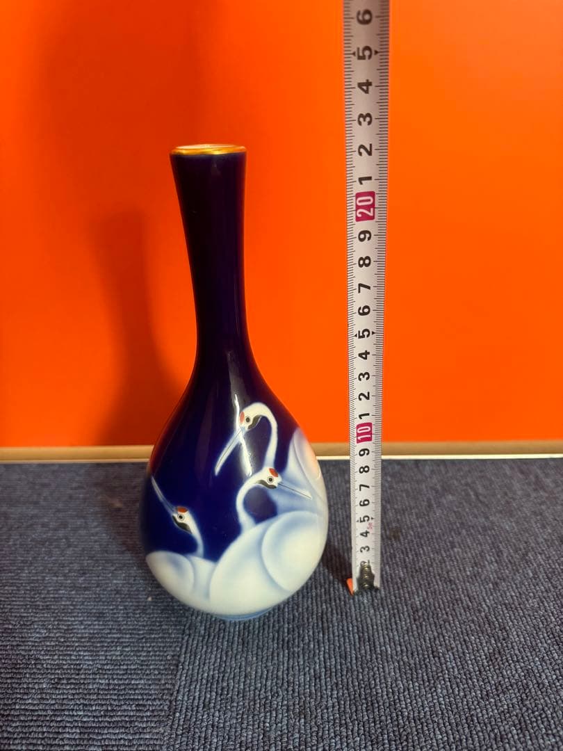 1833 深川製磁　金縁鶴文鶴首花瓶　花入れ