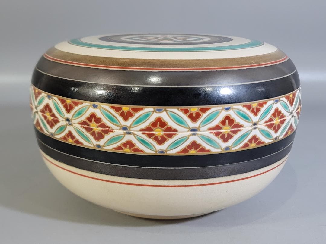 DT311 茶道具 真葛香斎造 七宝繋ぎジキロ 共箱 美品