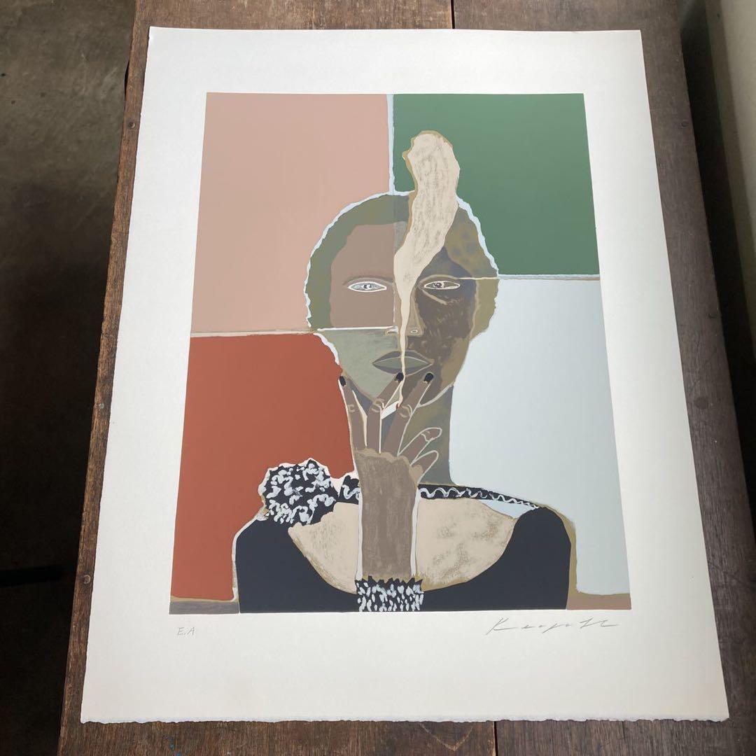 希少 作家保存版 EA版 林敬二 リトグラフ「けむり」 直筆サイン