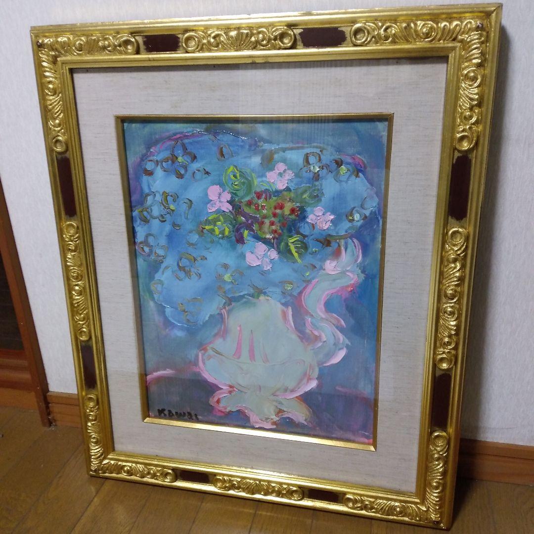 絵画◆　「あじさい」河井達海　真作/静物画/原画/額装/油絵/油彩画/抽象画