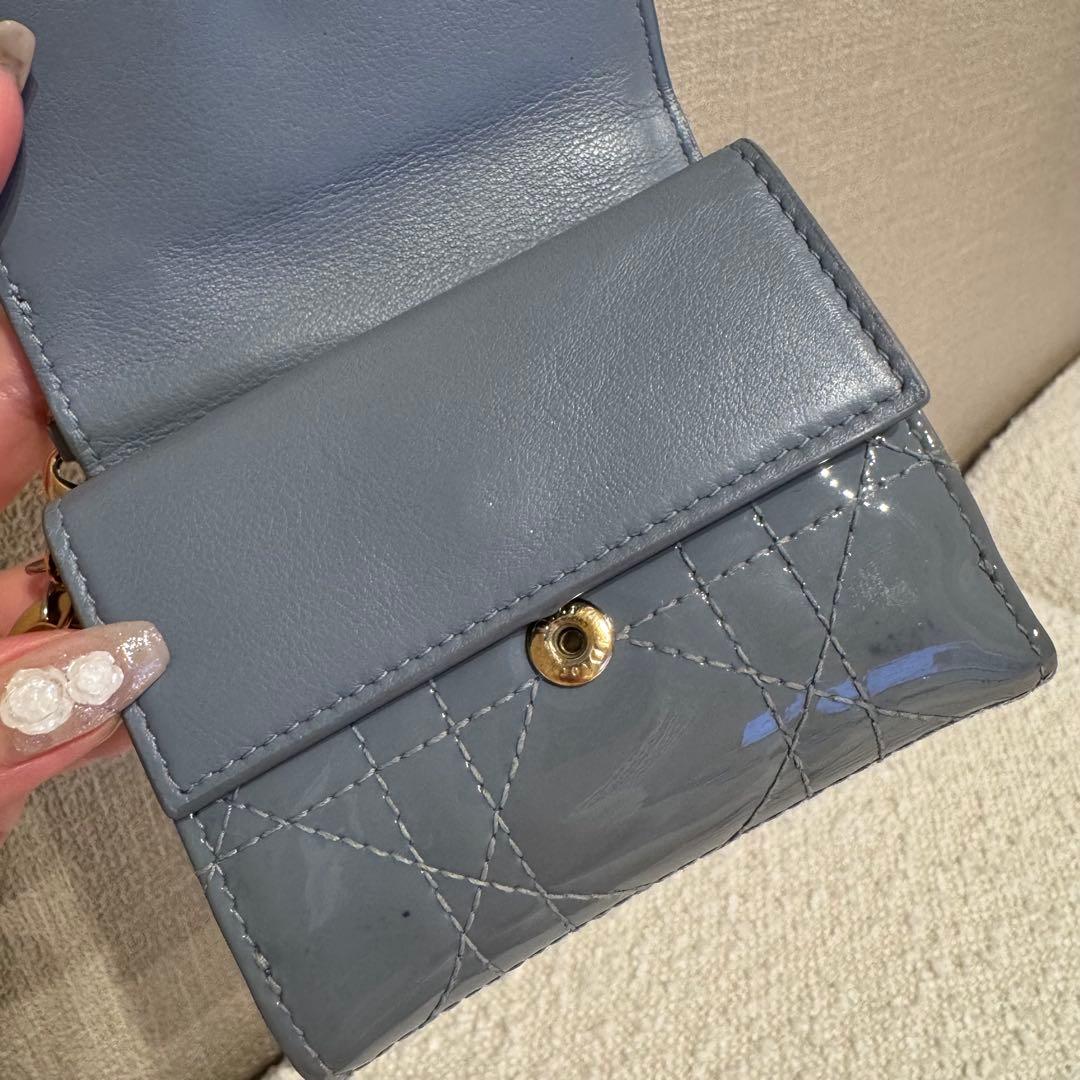 Dior ロータスウォレット ブルーグレー エナメル キルティング 財布